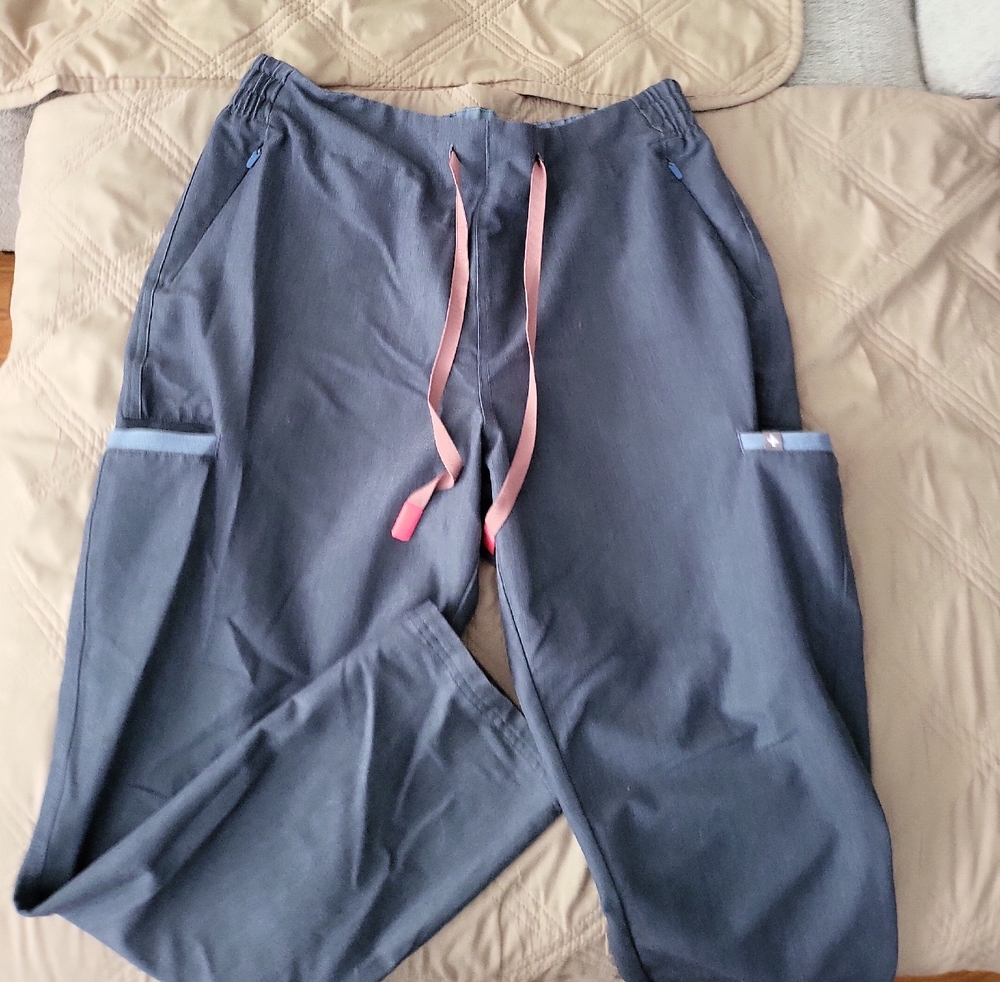 Figs Gray Pants with Pink Accents